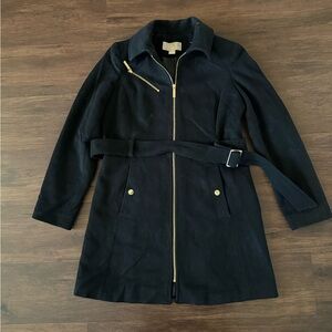 MICHAEL Michael Kors Women’s Pea Coat Black Wool Blend Gold Metalwear